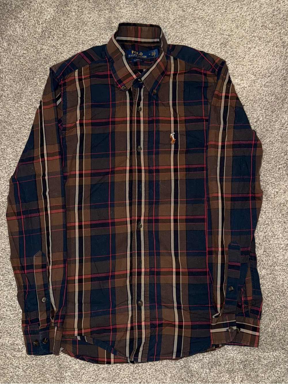 Ralph Lauren Navy, Brown & Red Plaid Button-Down Shirt